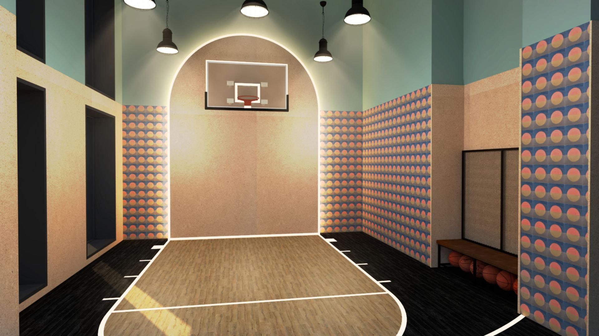 tiled indoor basketball court design